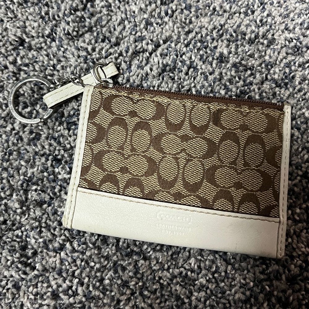 Coach Brown and White Keychain Wallet